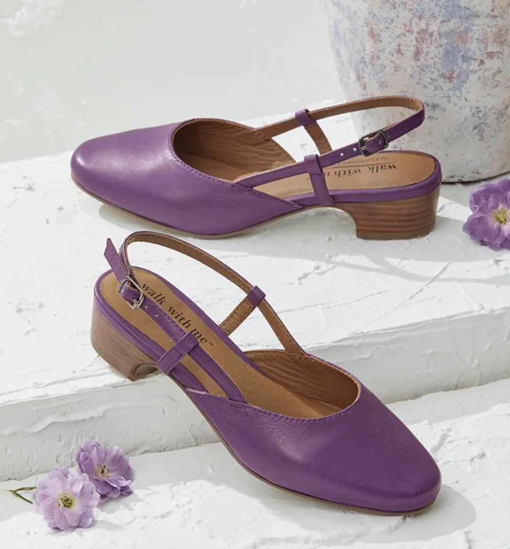 Coldwater Creek Womens Josie 2 Slingback Heels Size 9.5 Wide Purple Leather NIB